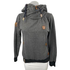 Naketano Women's Gray Cowl Neck Long Sleeve Hoodie Hooded Sweatshirt Sweater S